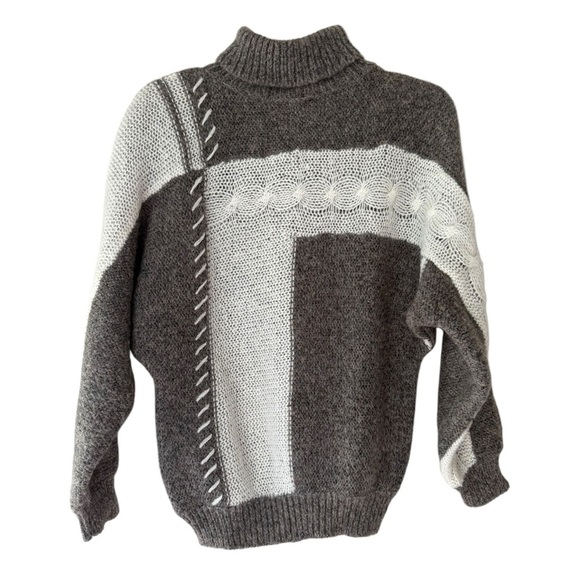 Vtg 80s White Stag Turtleneck Sweater Sz Small White Grey Drop Shoulder Pullover - Picture 6 of 6